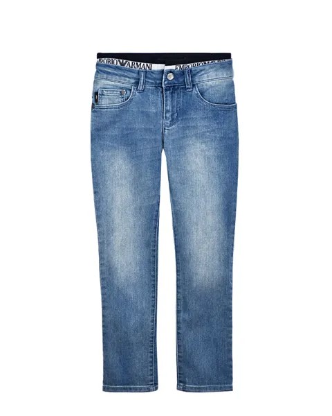 Голубые джинсы slim fit с двойным поясом Emporio Armani детские