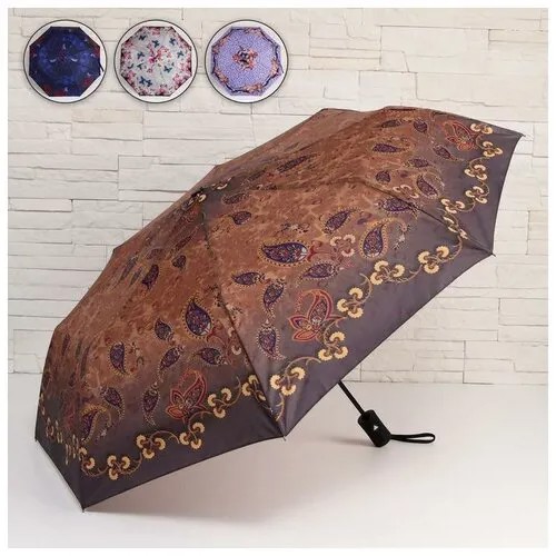 Зонт полуавтоматический «Весеннее настроение», ветроустойчивый, прорезиненная ручка, 3 сложения, 8 спиц, R = 48 см, рисунок микс