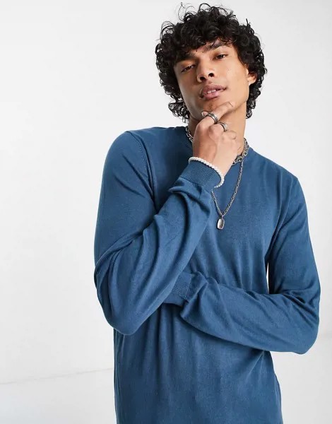 Синий джемпер из хлопкового трикотажа ASOS DESIGN-Голубой
