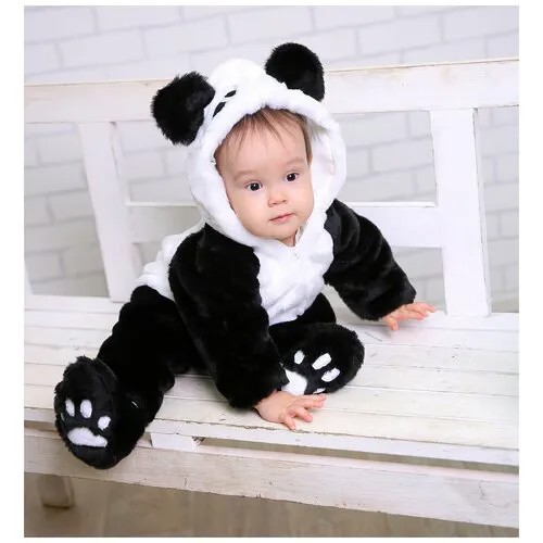 Карнавальный костюм для детей Baby-suit Панда, искусственный мех под мутон, DK18.1-68, черно-белый, размер 68