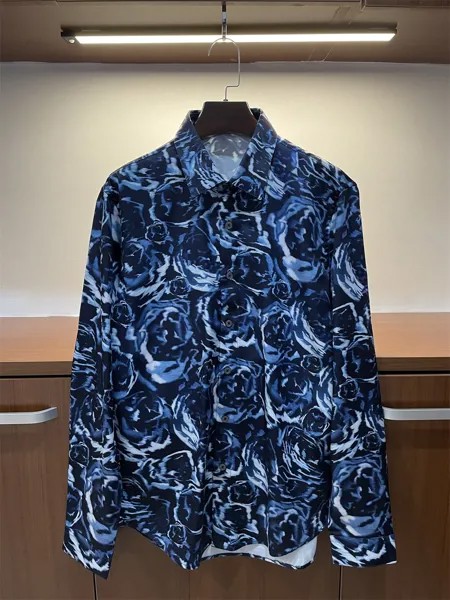 Осенние Популярные Модные мужские высококачественные рубашки из 50% шелка с принтом синей розы B946