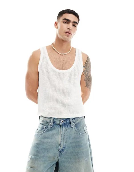 ASOS DESIGN — Майка белого цвета, связанная крючком
