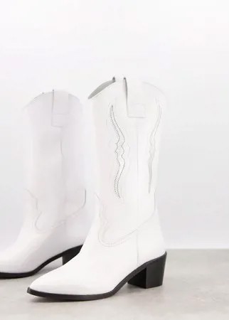 Белые кожаные сапоги с высоким голенищем в стиле вестерн Depp-Белый