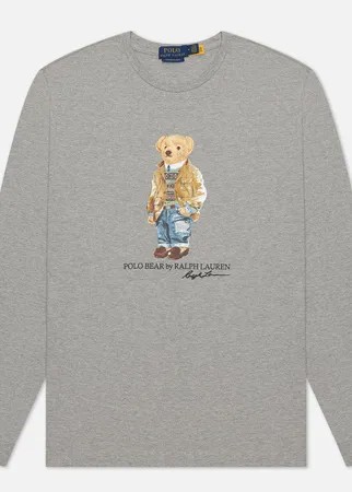 Мужской лонгслив Polo Ralph Lauren Custom Slim Fit Polo Bear, цвет серый, размер L