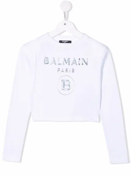 Balmain Kids укороченный топ с тисненым логотипом