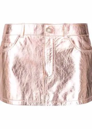 Saint Laurent кожаная мини-юбка с эффектом металлик