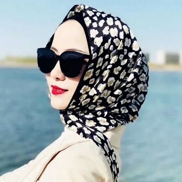 Женский платок Шапочка Мусульманская Летняя печатная шелковая шляпа хиджаб Многоцелевой солнцезащитный крем Шелковые шарфы Шляпа