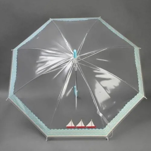 Зонт-трость Queen Fair, полуавтомат, купол 94 см., 8 спиц, прозрачный, для женщин, бирюзовый