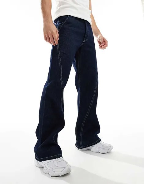 ASOS DESIGN – Коллекция Circular Design – Широкие синие джинсы-клеш с контрастной строчкой