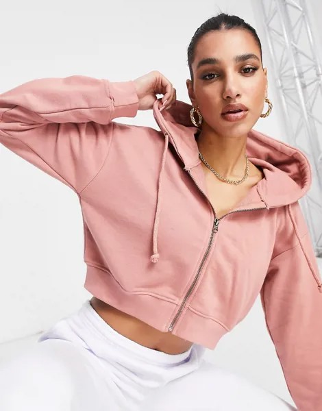 Розовый укороченный худи на молнии Missguided