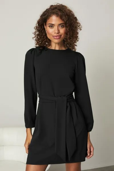 Платье с длинными рукавами круглым вырезом и завязкой на талии Lipsy, черный
