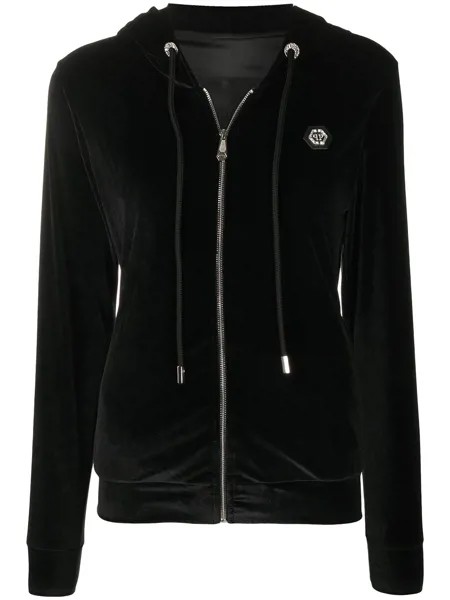 Philipp Plein бархатное худи с декором Skull