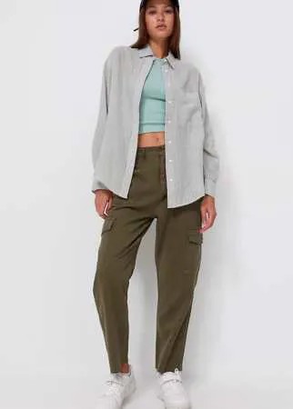 Stradivarius Рубашка Прямого Кроя В Полоску Хаки L