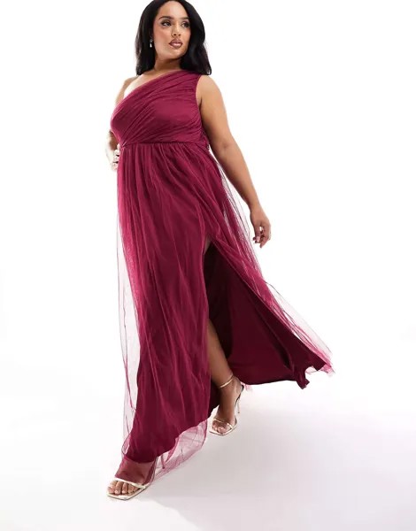 Платье макси на одно плечо из тюля Anaya Bridesmaid ягодного цвета