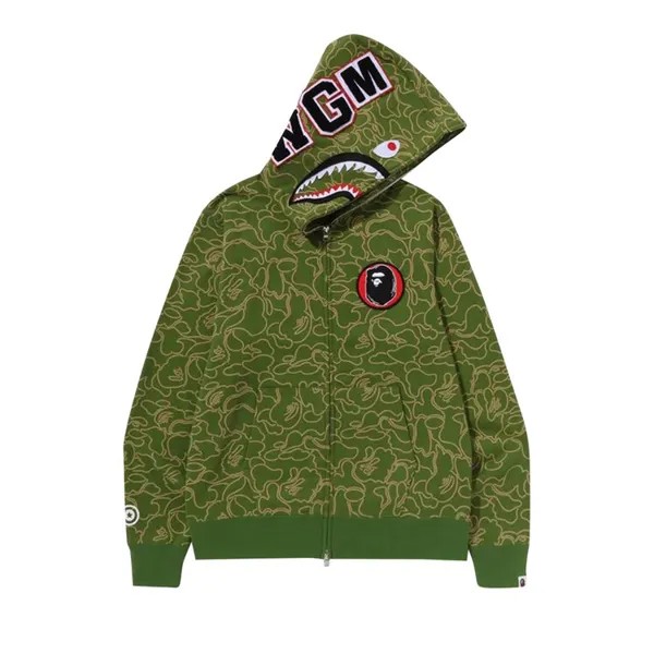 Худи BAPE 30th Anniversary Line Camo Shark Full Zip 'Green', зеленый