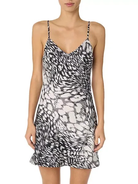 Шелковое мини-платье с леопардовым принтом Amiri, серый