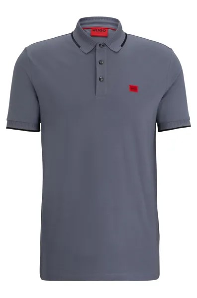 Футболка поло Hugo Cotton-piqué Slim-fit With Red Logo Label, светло-синий