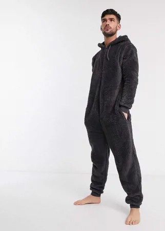 Темно-серый флисовый кигуруми с капюшоном ASOS DESIGN
