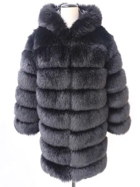 HJQJLJLS 2022 зимнее женское длинное модное пальто из искусственного меха с капюшоном, женское роскошное толстое теплое пушистое пальто с длинным рукавом, куртка из искусственного меха