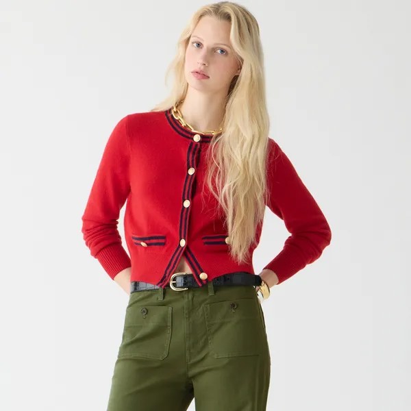 Кашемировый свитер женская куртка с контрастной отделкой J.Crew, синий