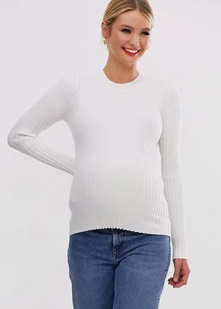 Облегающий джемпер в рубчик с круглым вырезом ASOS DESIGN Maternity-Белый