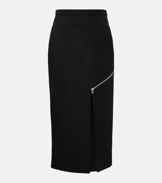 Юбка миди из шерсти с молнией ALEXANDER MCQUEEN, черный
