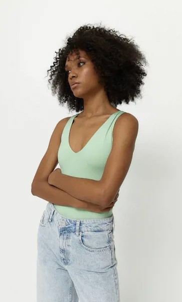 Stradivarius Боди Из Полиамида С V-Образным Вырезом Аквамарин Xs