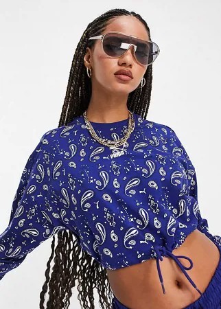 Синий укороченный свитшот с принтом пейсли Puma Off Beat –эксклюзивно для ASOS-Голубой