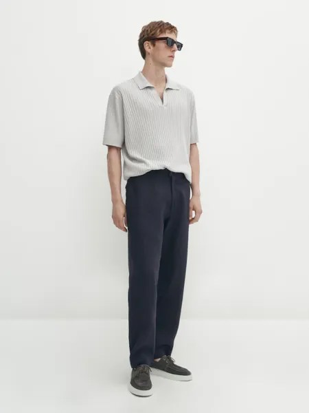 Рубашка-Поло из смеси хлопка и льна в рубчик Massimo Dutti, серый