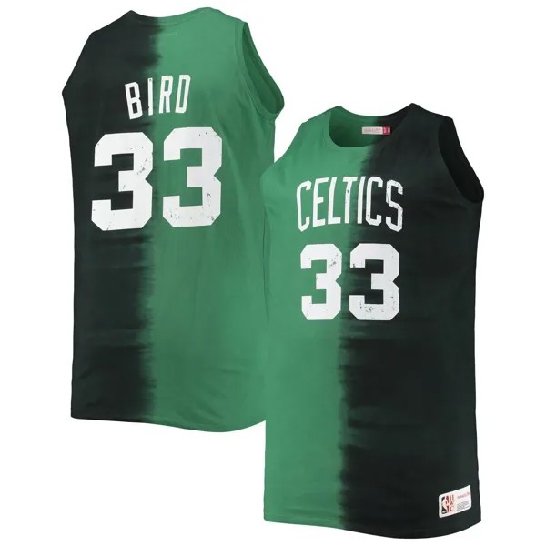 Мужская майка Mitchell & Ness Larry Bird Black/Kelly Green Boston Celtics Big & Tall Profile Tie-Dye Player Tank Top