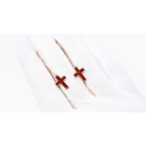 Серьги цепочки Diamant online, серебро, 925 проба, золочение, янтарь, длина 6 см, красный