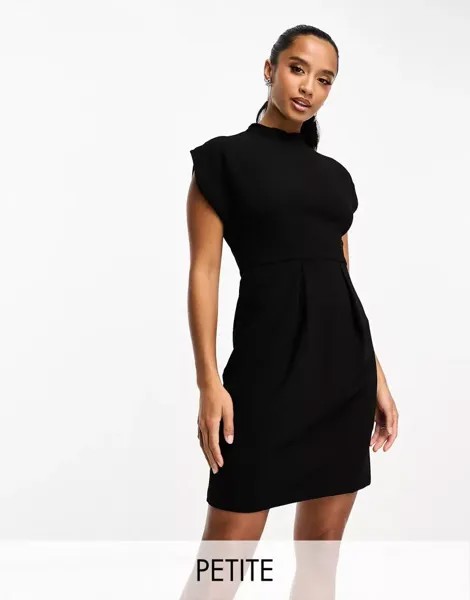 Черное мини-платье с завязкой на талии Closet London