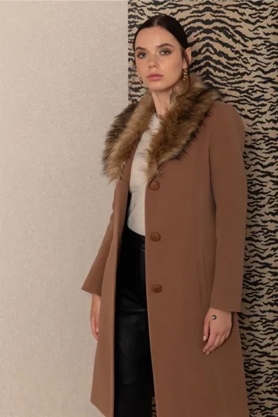 Мужское пальто с меховым воротником мобильное коричневое Concept., коричневый