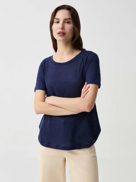 Льняная футболка с круглым вырезом Ovs, цвет navy blue