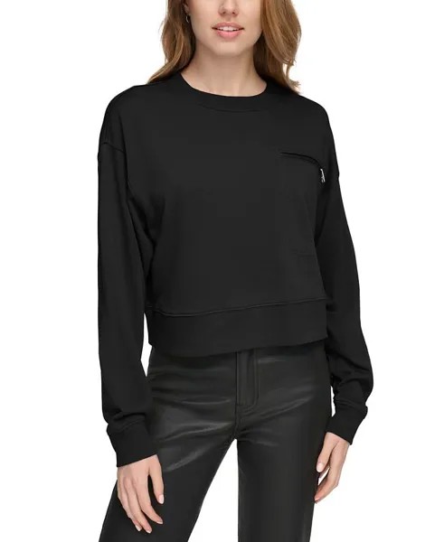 Женская толстовка с заниженными рукавами и карманами на молнии DKNY Jeans, черный