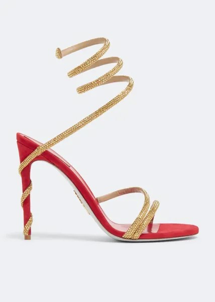 Сандалии RENÉ CAOVILLA Suede crystal-embellished sandals, красный