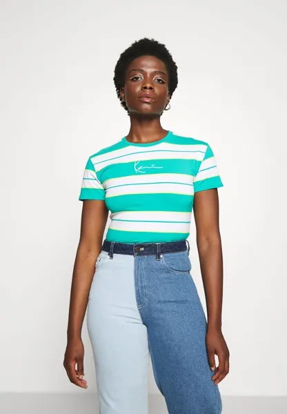 Футболка с принтом SMALL SIGNATURE STRIPE TEE Karl Kani, зеленый