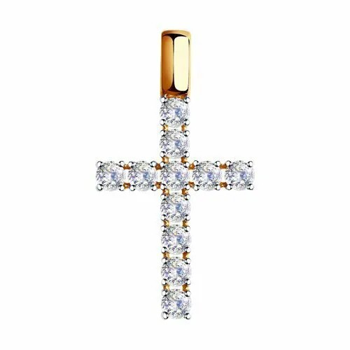 Крестик GOLD CENTER, красное золото, 585 проба, кристаллы Swarovski