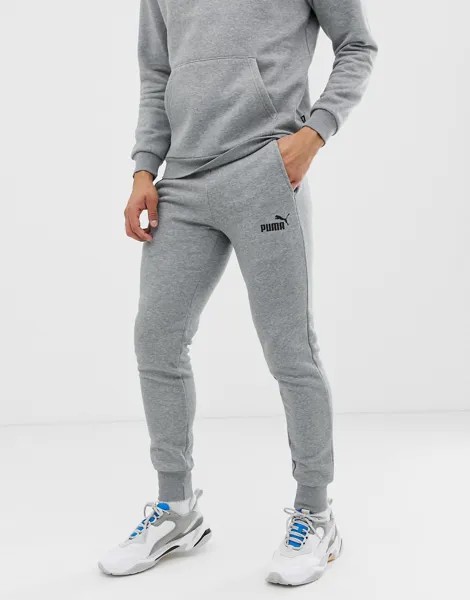 Серые узкие джоггеры с маленьким логотипом Puma Essentials