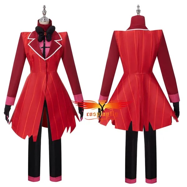 Костюм для мальчика аниме Hazbin Cos, гостиничный аластор, костюм для косплея, мужская красная униформа, куртка, брюки, футболка, перчатки с бантом на Хэллоуин