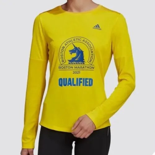 Женская футболка Adidas для участия в Бостонском марафоне 2021, желтая