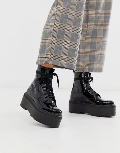 Черные лакированные ботинки на шнуровке ASOS DESIGN-Черный