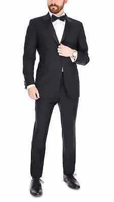 Blujacket Мужской черный смокинг с лацканами Zignone из шерсти обычного кроя