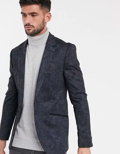 Трикотажный пиджак с принтом пейсли Burton Menswear-Темно-синий