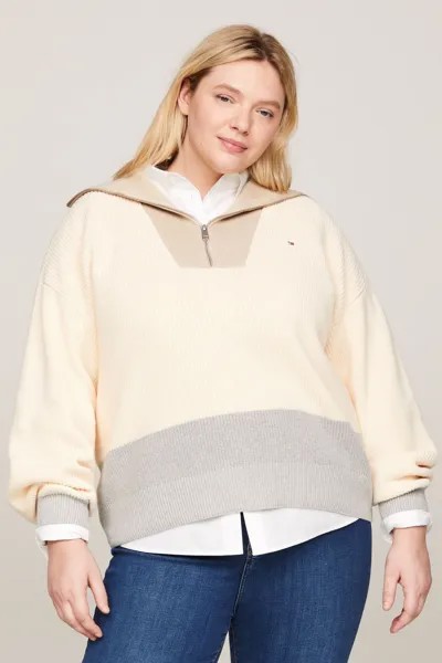 Кремовый свитшот с короткой изогнутой молнией Tommy Hilfiger, бежевый