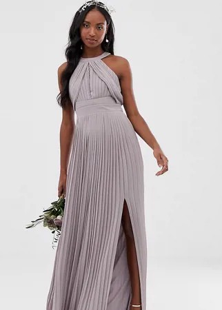 Эксклюзивное серое плиссированное платье макси для подружки невесты TFNC Tall-Серый