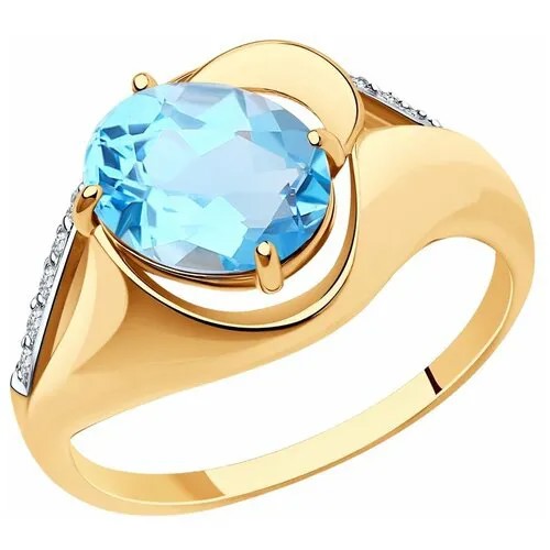 Кольцо Diamant, красное золото, 585 проба, топаз, фианит, размер 19, красный