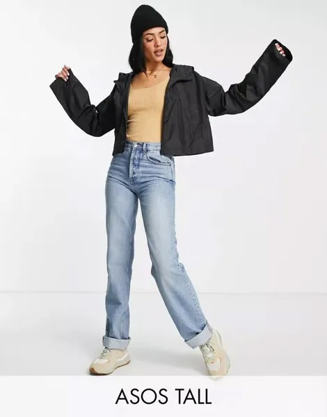 Черный укороченный дождевик с капюшоном ASOS DESIGN Tall