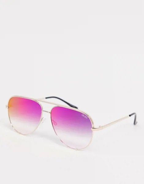 Женские солнцезащитные очки-авиаторы в золотистой оправе Quay High Key-Золотой