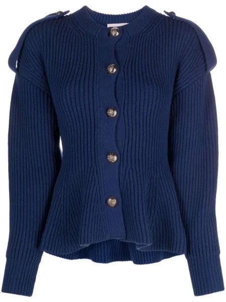 Alexander McQueen кардиган в рубчик с баской, синий